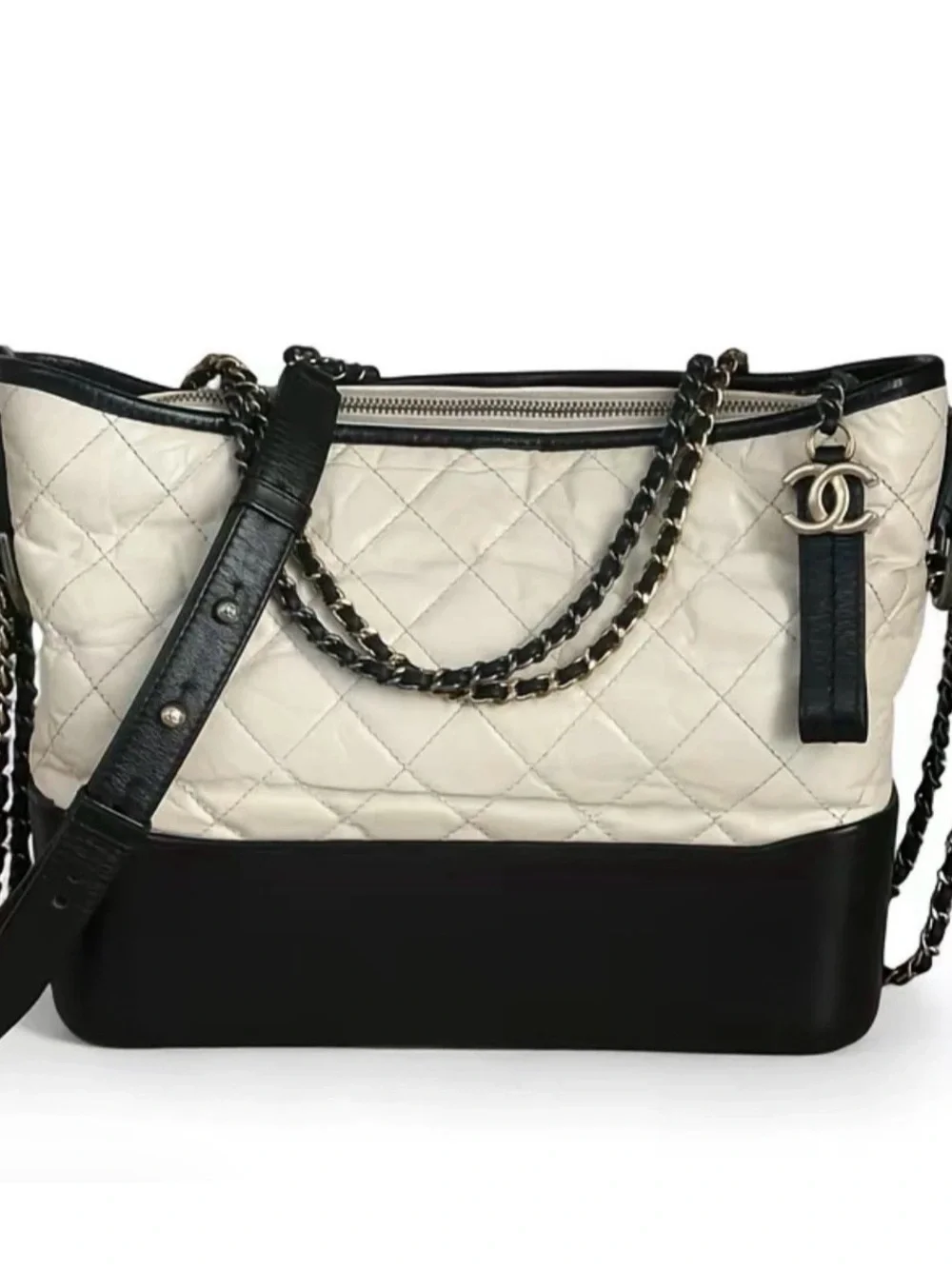 CHANEL Gabrielle Medium Two-Tone Quilted Shoulder Bag in Black & White